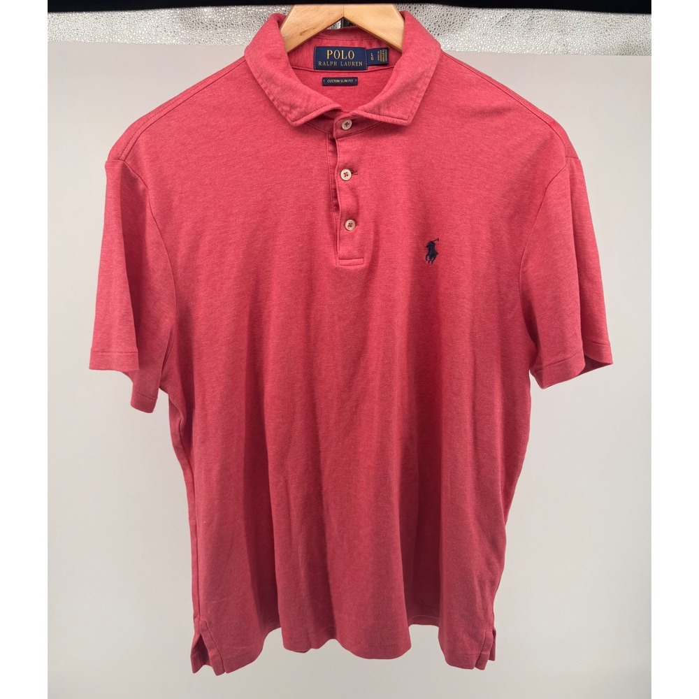 Polo Ralph Lauren Men Custom Slim Fit Heathered Coral Short Sleeve Shirt L 0650